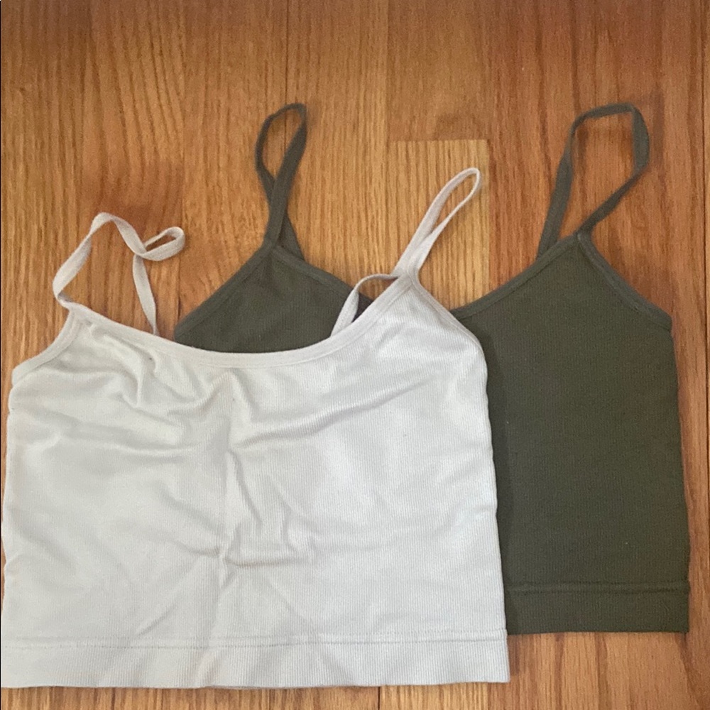 Women's Olive and White Camisole Tops